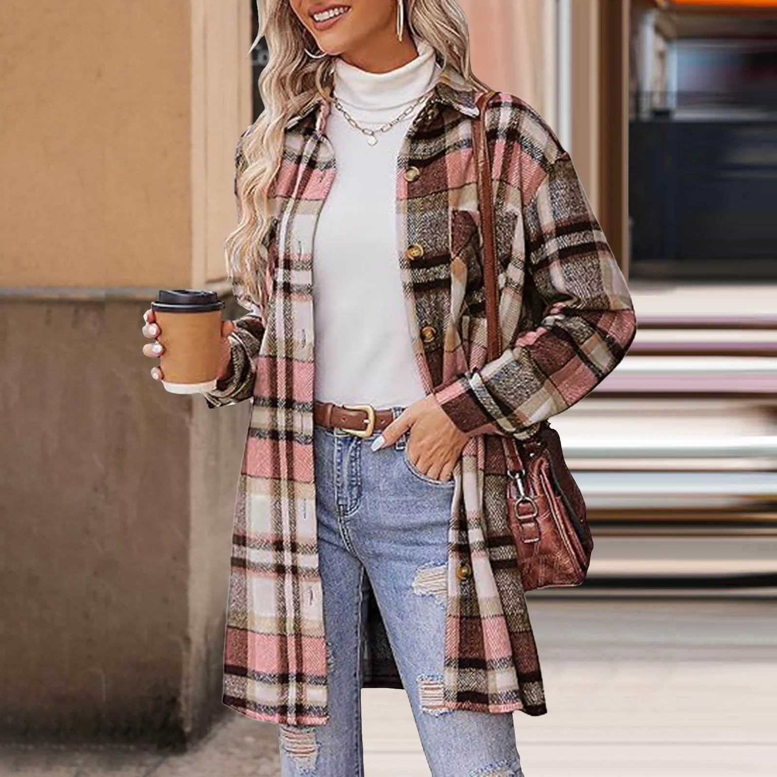 Women Plaid Shacket